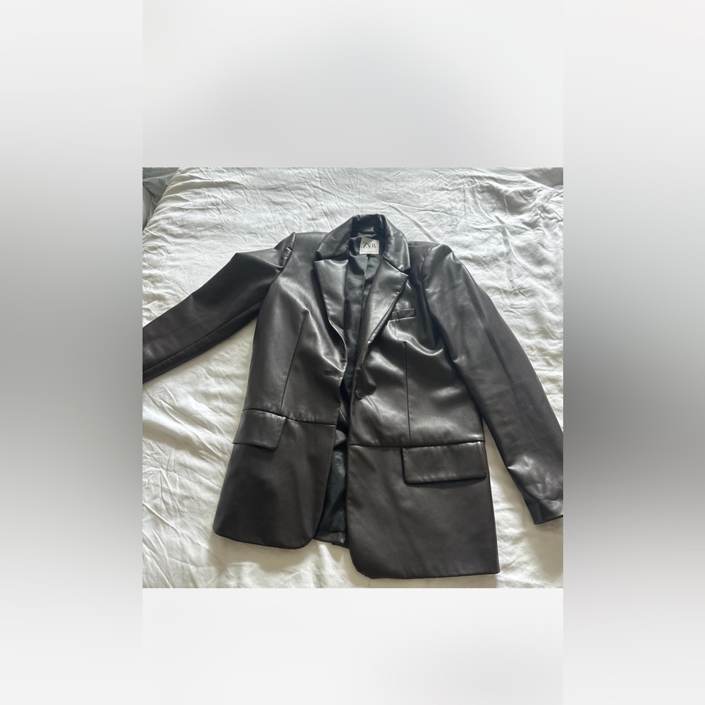 Zara Brown Leather Blazer
